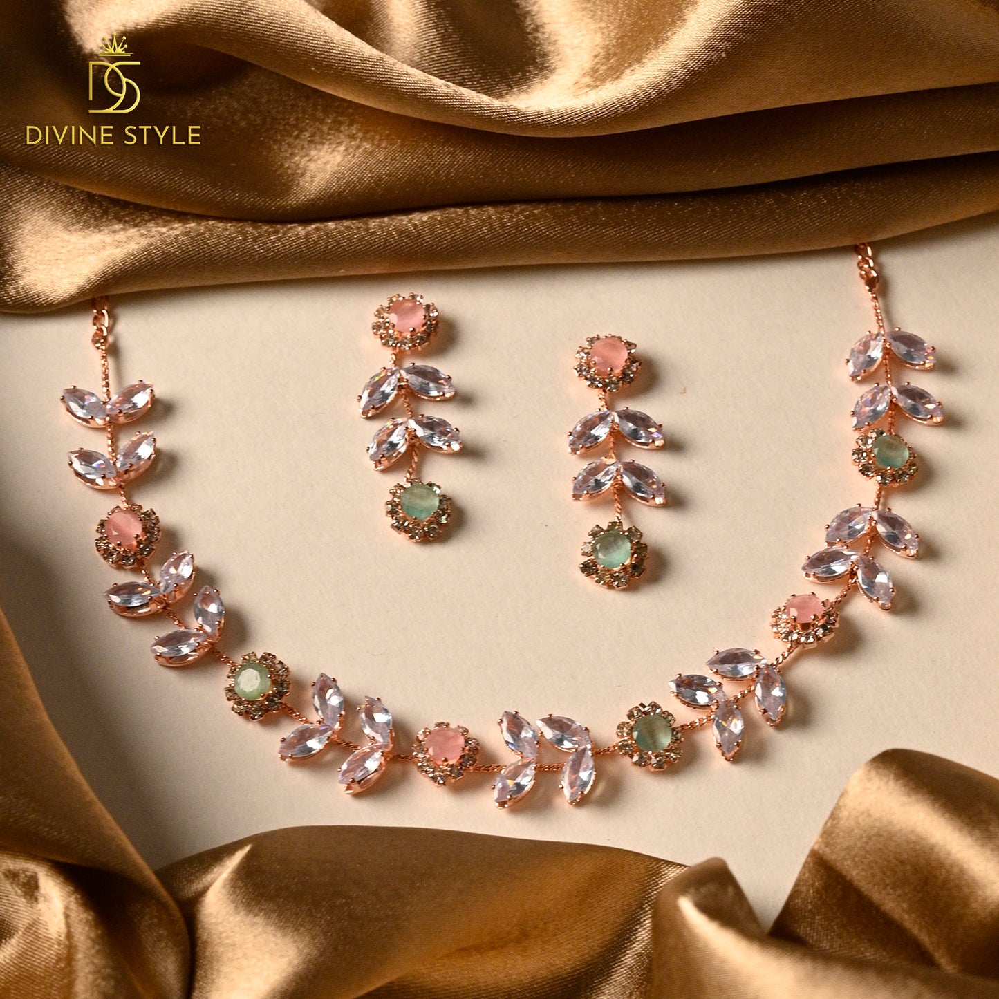 Divine Style Lab-Created Green Stone Multi-Color Necklace & Earrings