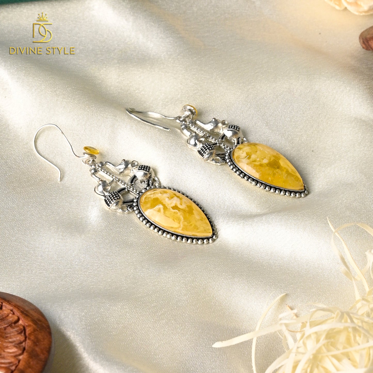 Divine Style Orange Stone Vintage Drop Earrings