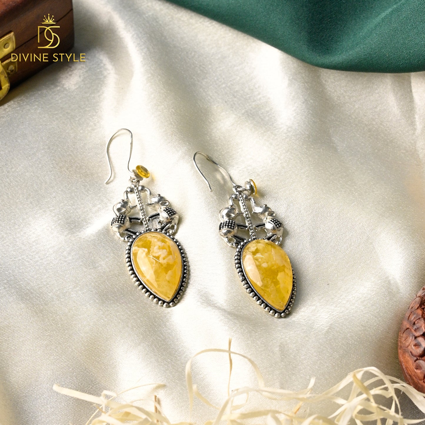 Divine Style Orange Stone Vintage Drop Earrings