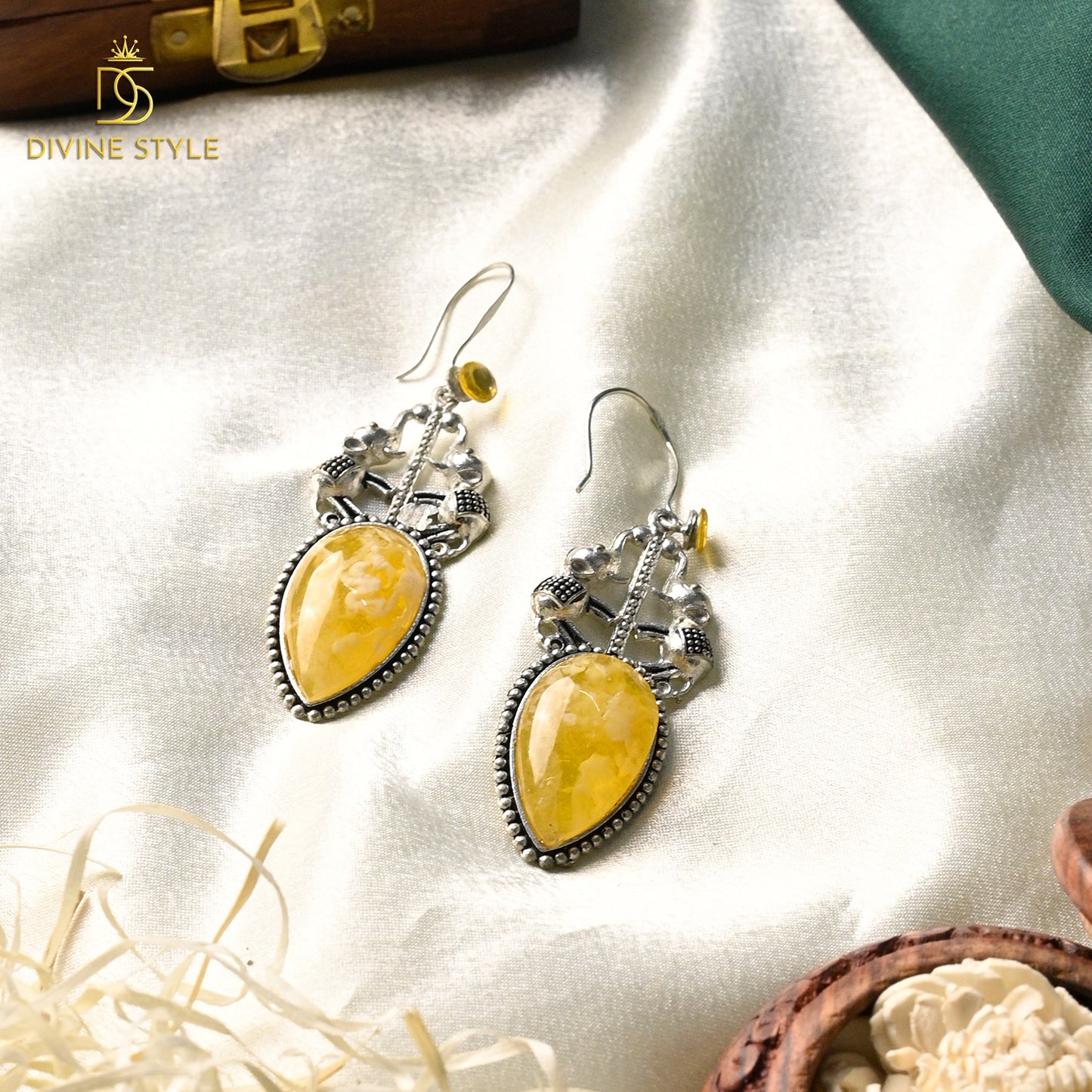 Divine Style Orange Stone Vintage Drop Earrings