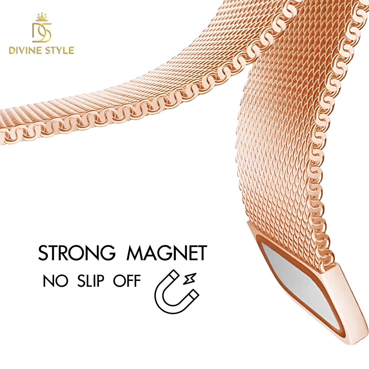 Divine Style Rose Gold Plated Mesh Chain Analog Wrist Watch for Women (Maroon)