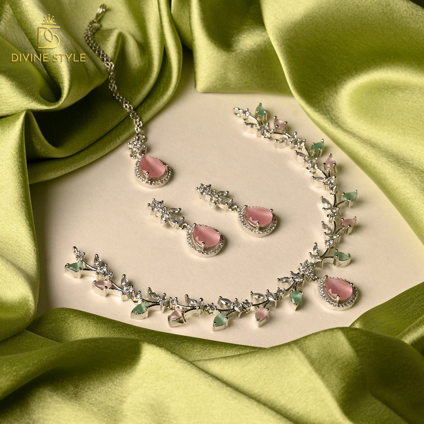 Divine Style Lab-Created Emerald Stone Necklace & Earrings