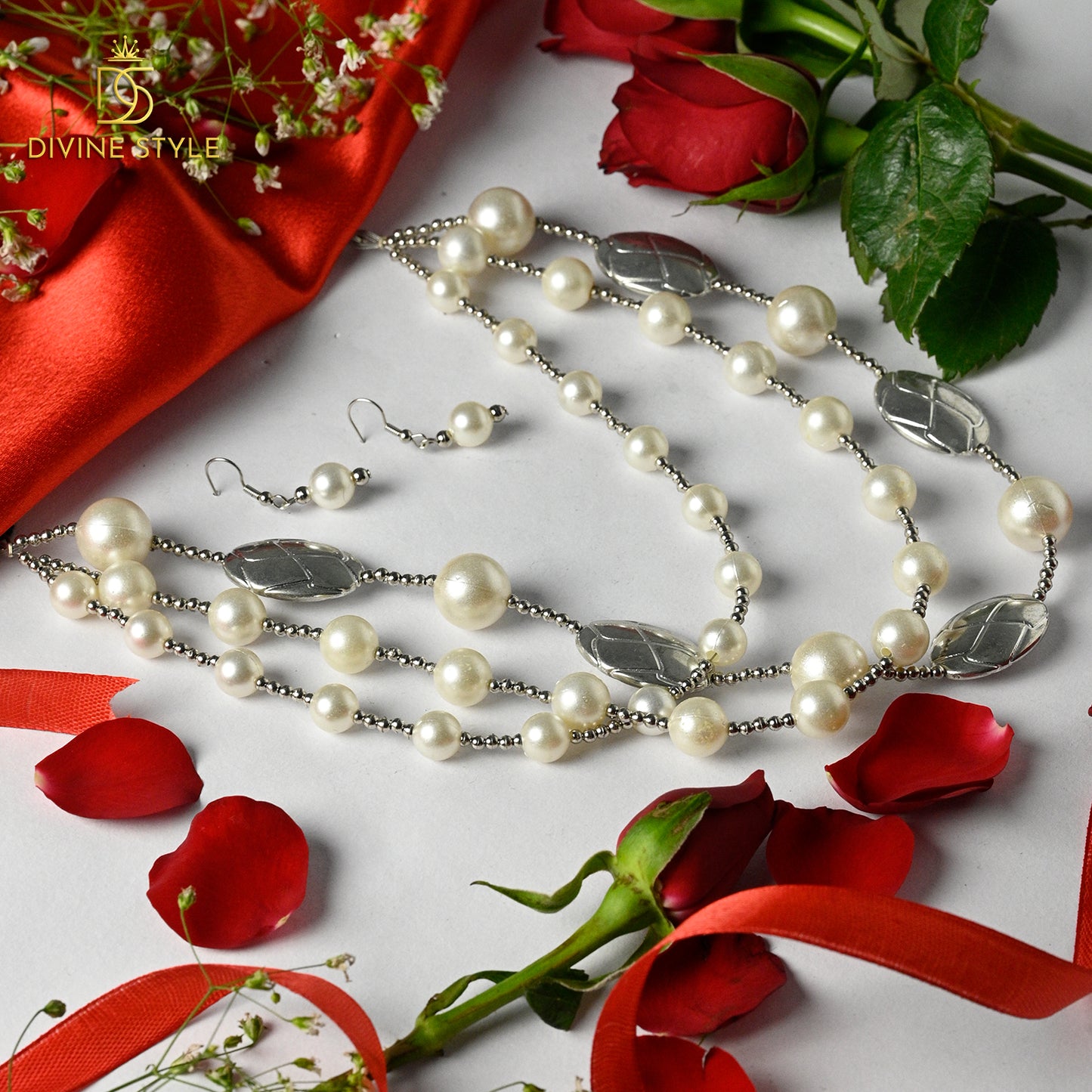 Divine Style White Pearl Lab Created Necklace With Earrings