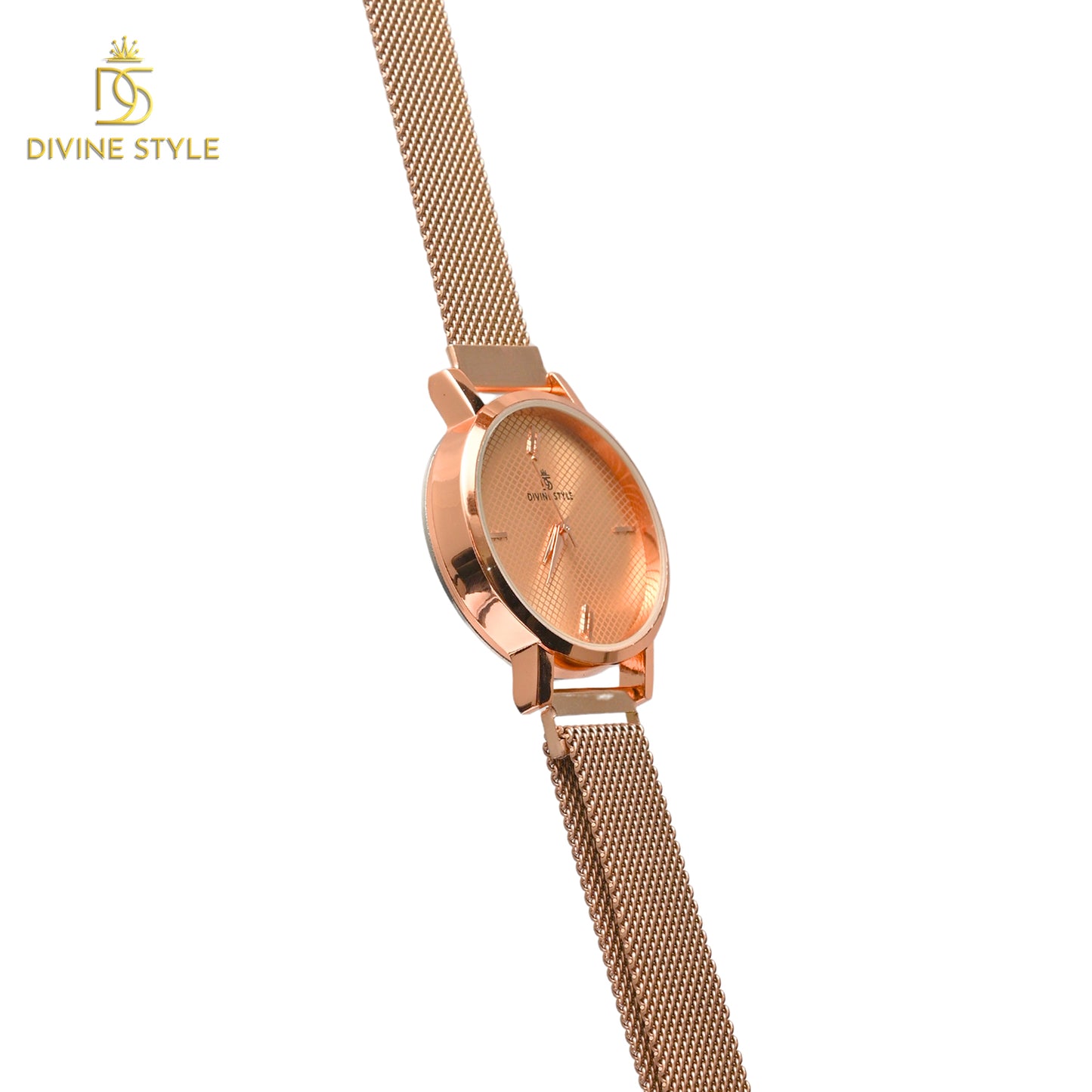 Divine Style Rose Gold Plated Mesh Chain Analog Wrist Watch for Women (Golden)