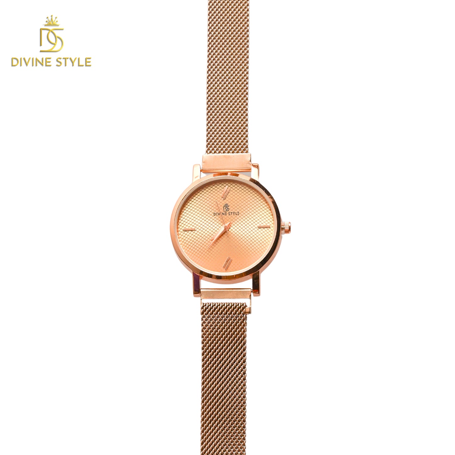 Divine Style Rose Gold Plated Mesh Chain Analog Wrist Watch for Women (Golden)