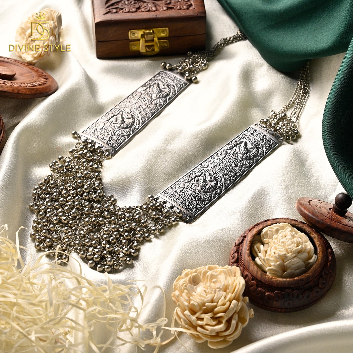 Divine Style Silver Plated Ghungroo Long Necklace