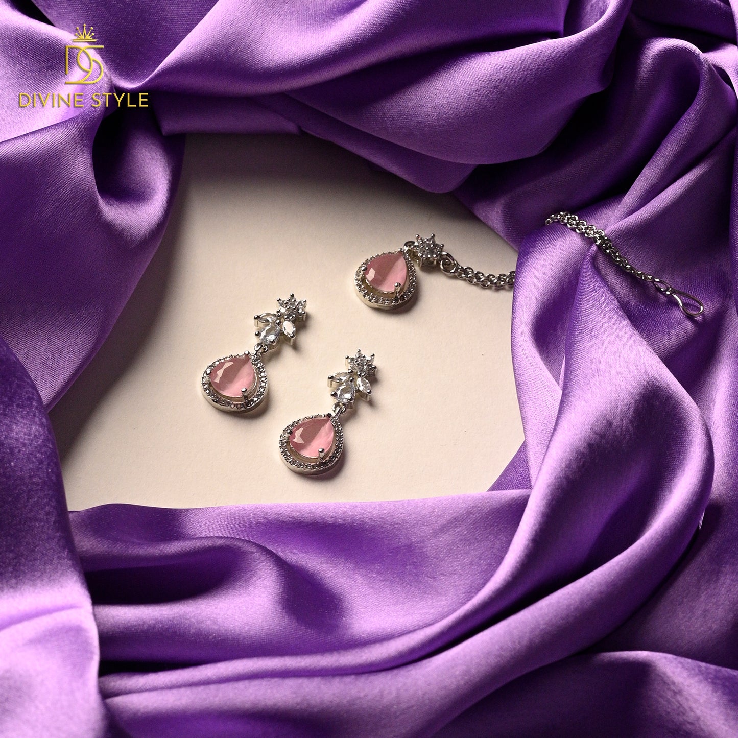 Divine Style Frozen root Necklace With Earrings (Pink)