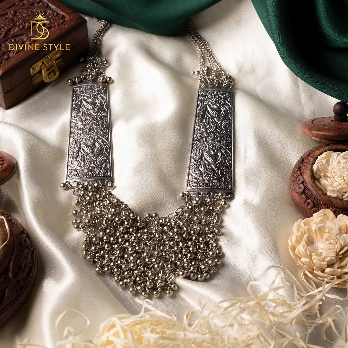 Divine Style Silver Plated Ghungroo Long Necklace