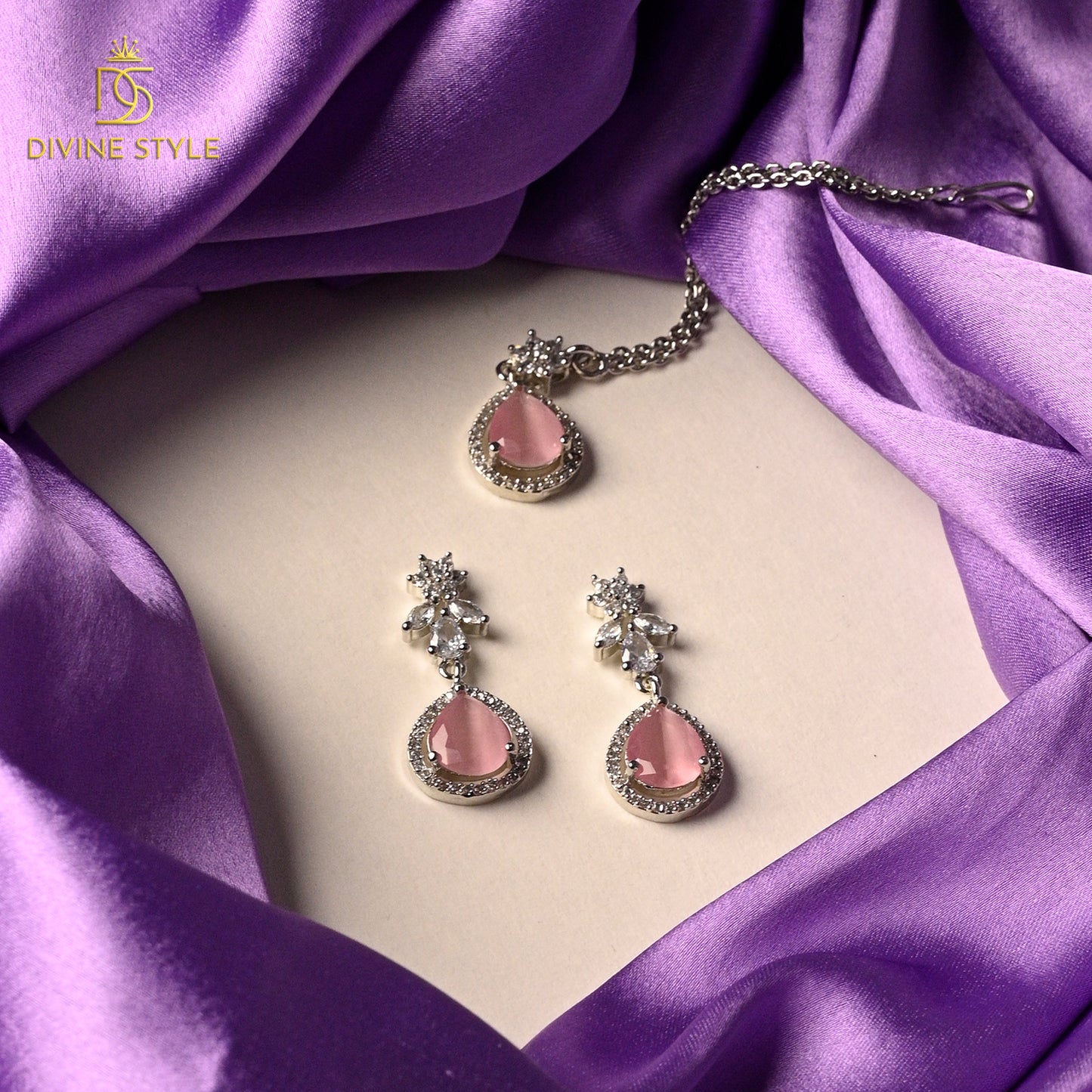 Divine Style Frozen root Necklace With Earrings (Pink)