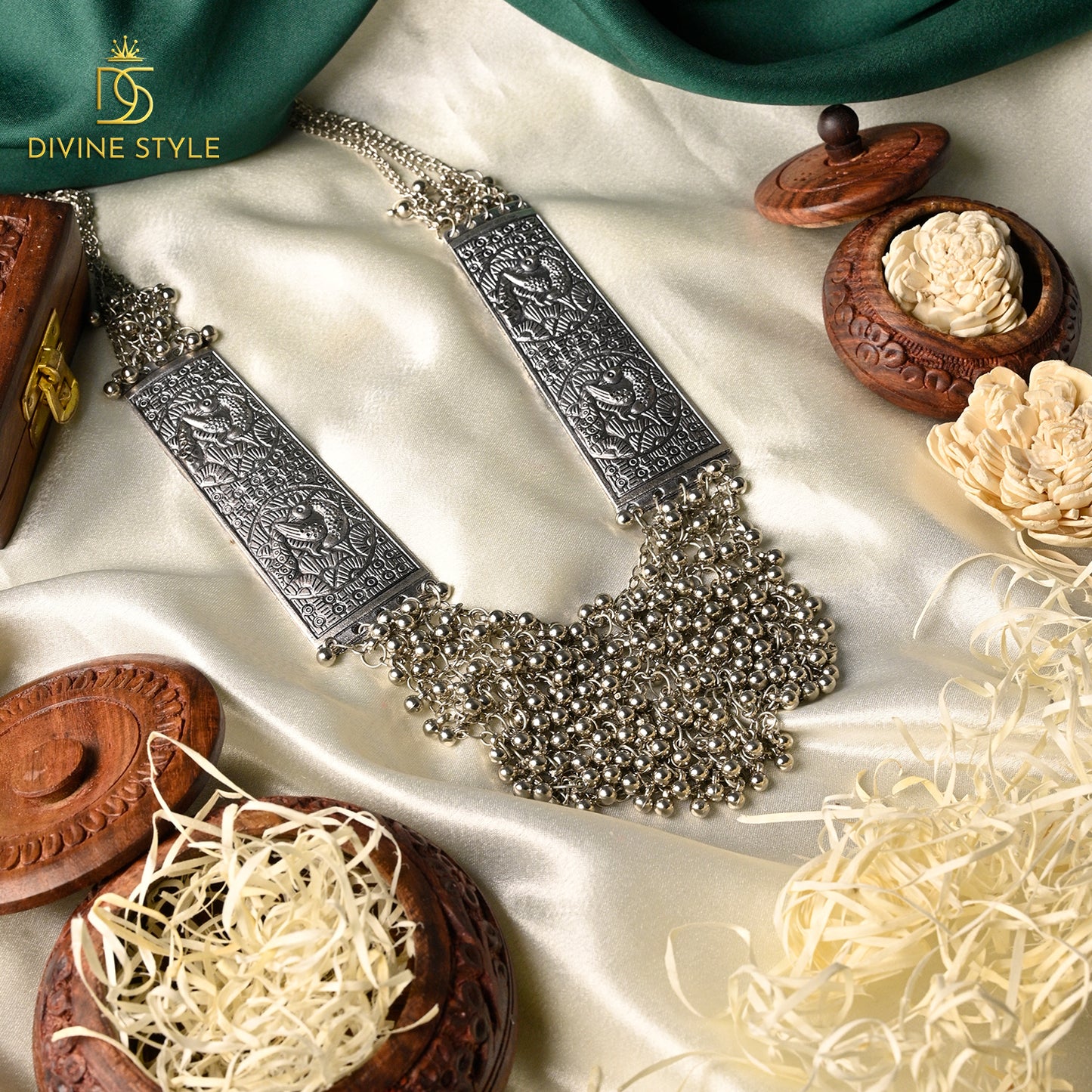 Divine Style Silver Plated Ghungroo Long Necklace