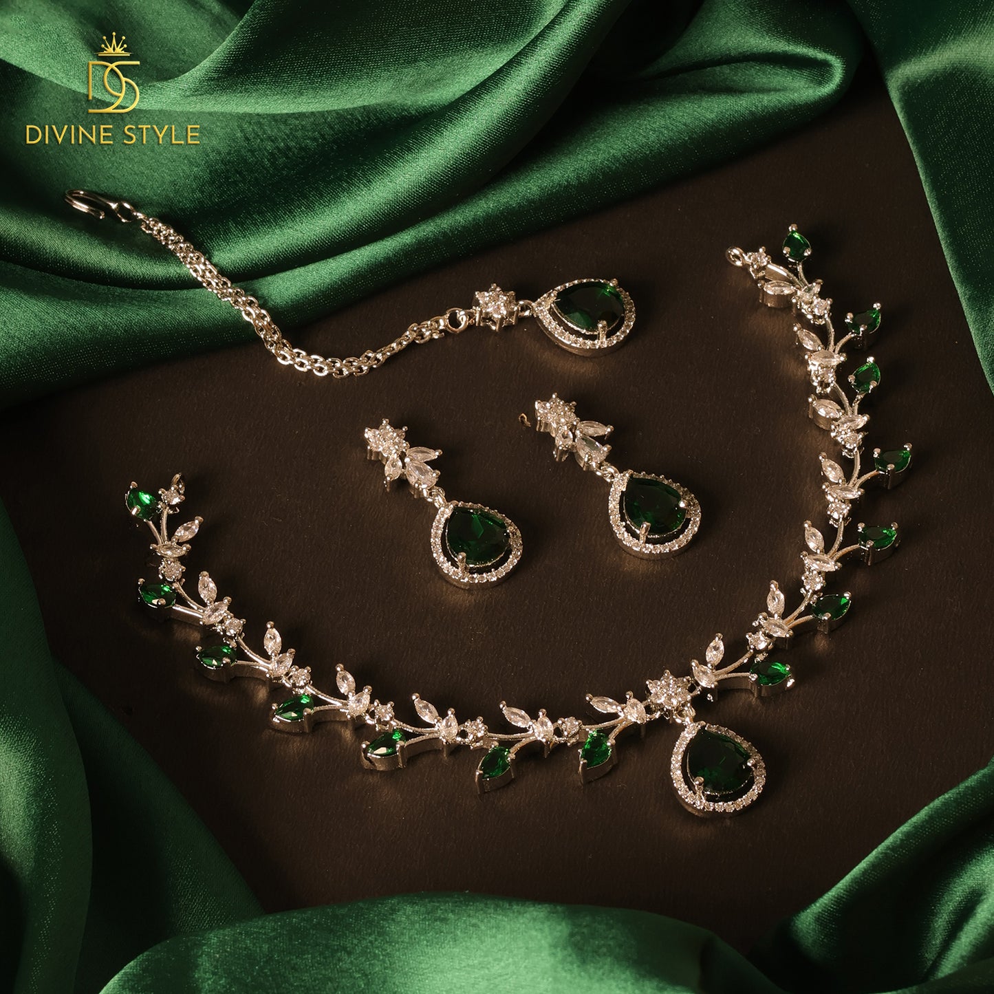Divine Style Lab-Created Emerald Stone Necklace & Earrings