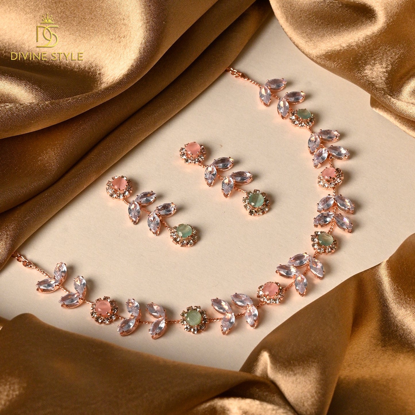 Divine Style Lab-Created Green Stone Multi-Color Necklace & Earrings