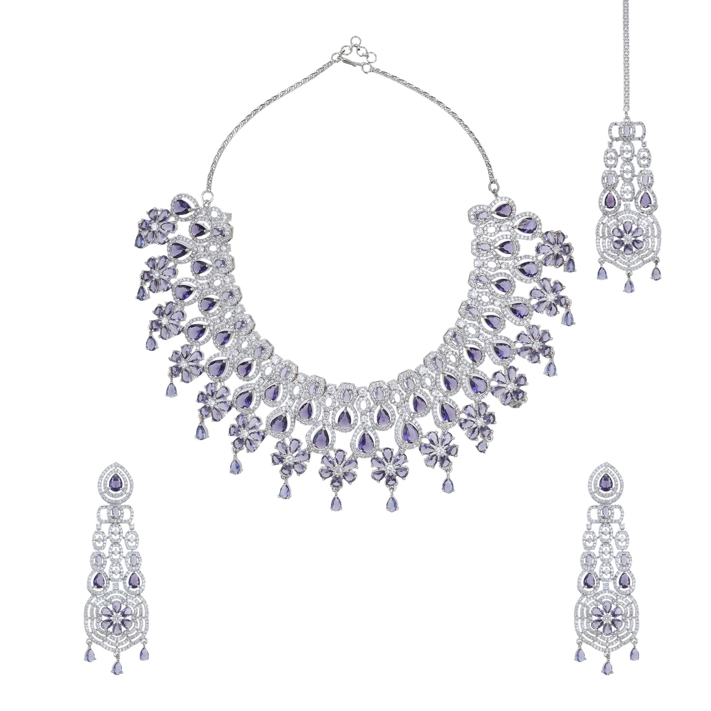 Divine American Diamond Antique Stone Necklace Set