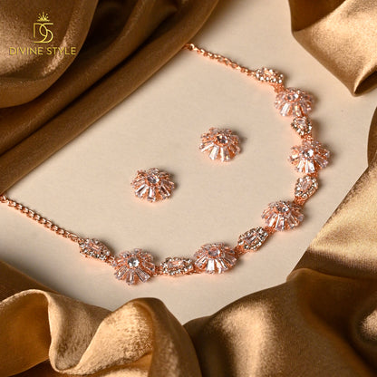 Divine Style Cubic Zirconia Necklace Set With Earring