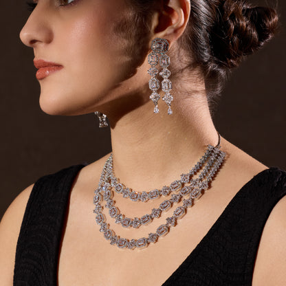 White Three Layer AD Necklace Set