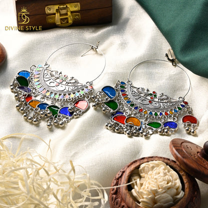 Divine Style German Silver Drop Chandbali (Multi-Color)