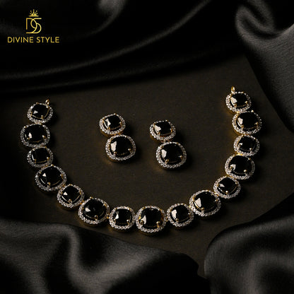 Divine Style Choker Necklace With Earrings (Black)