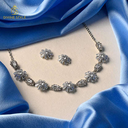 Divine Style Cubic Zirconia Necklace Set With Earring