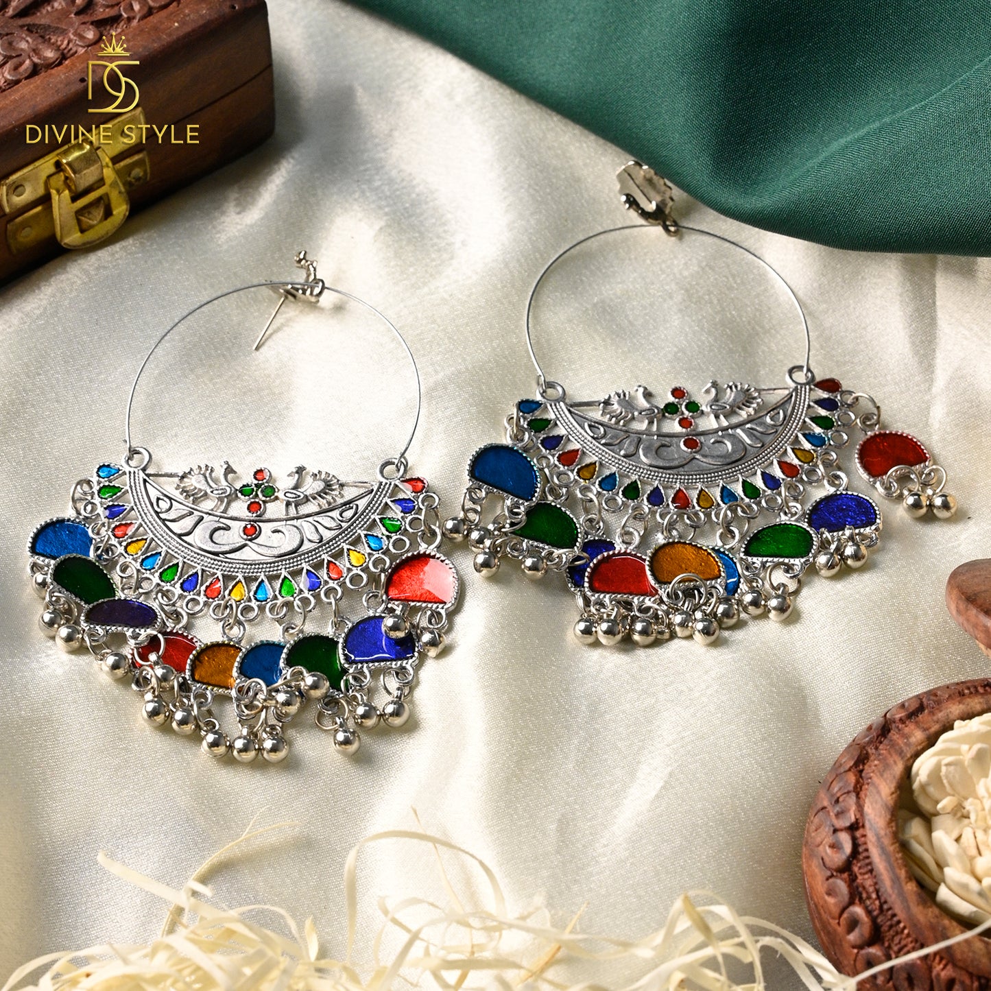 Divine Style German Silver Drop Chandbali (Multi-Color)