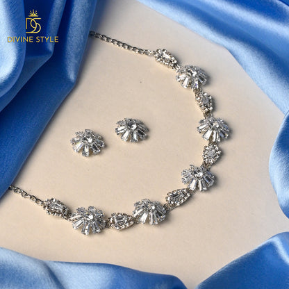 Divine Style Cubic Zirconia Necklace Set With Earring