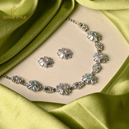 Divine Style Cubic Zirconia Necklace Set With Earring