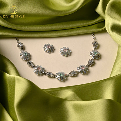 Divine Style Cubic Zirconia Necklace Set With Earring