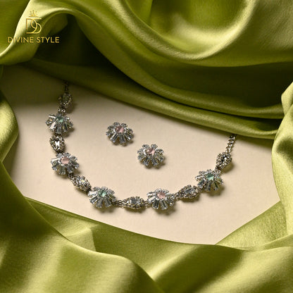 Divine Style Cubic Zirconia Necklace Set With Earring