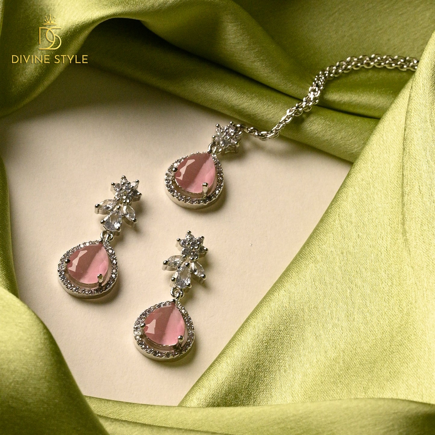 Divine Style Lab-Created Emerald Stone Necklace & Earrings