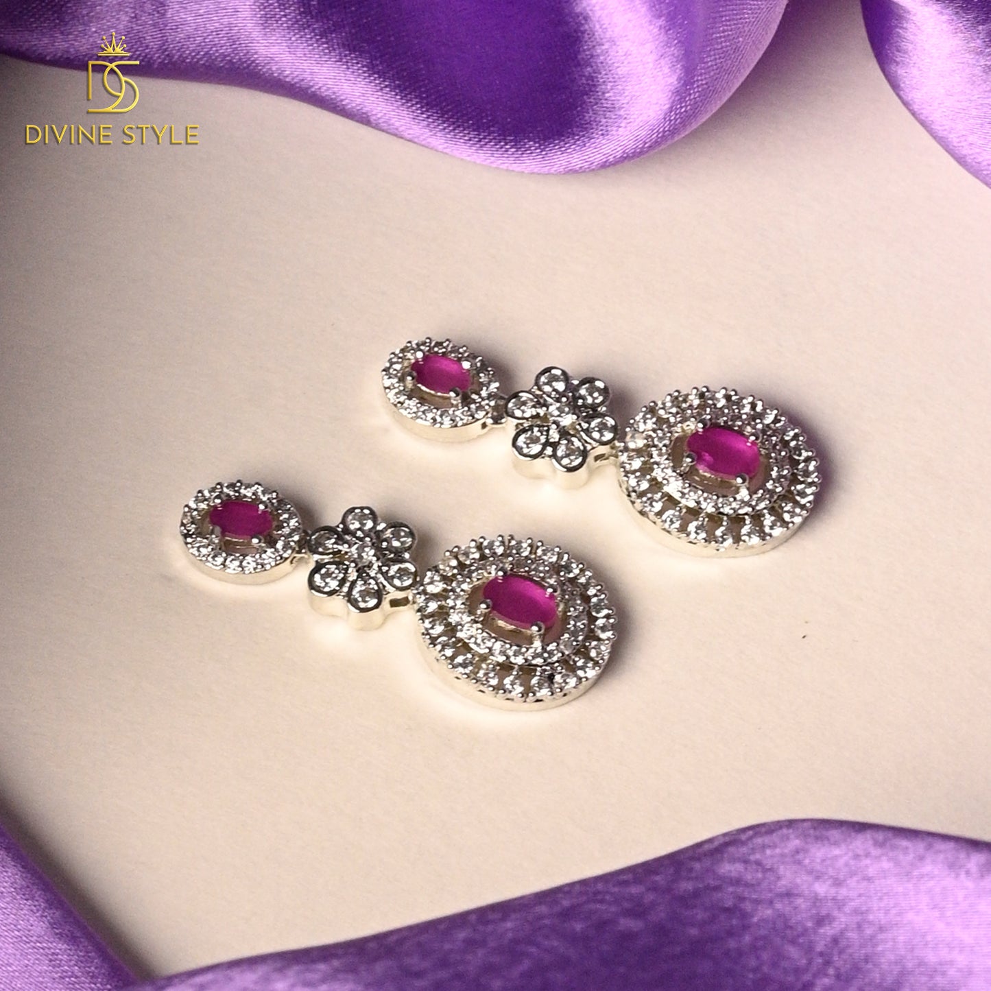 Divine Style Curve Necklace With Earrings (Pink)