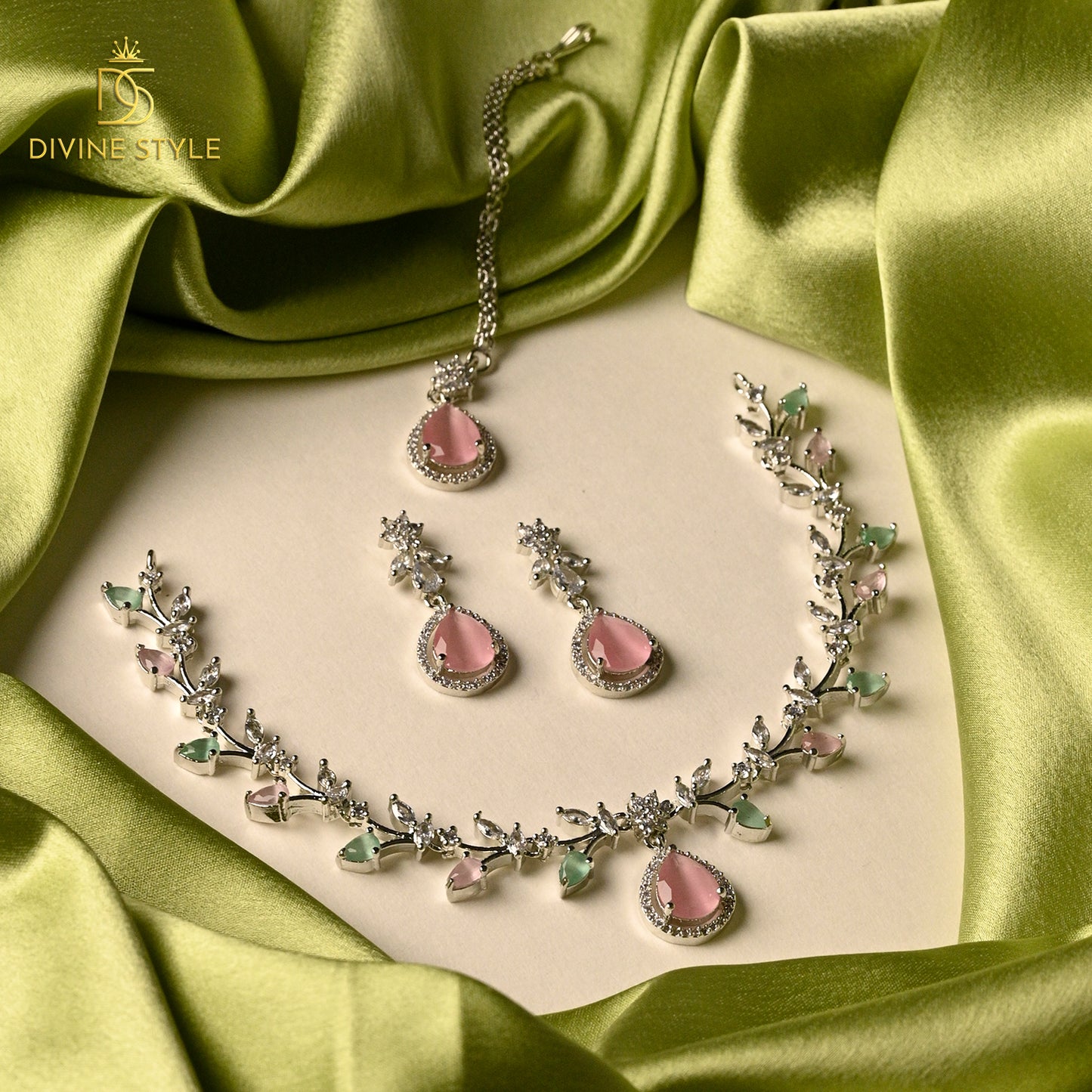 Divine Style Lab-Created Emerald Stone Necklace & Earrings