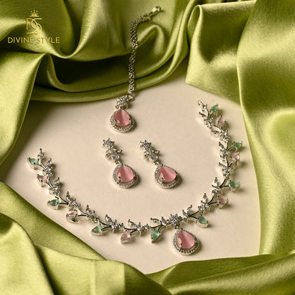 Divine Style Lab-Created Emerald Stone Necklace & Earrings