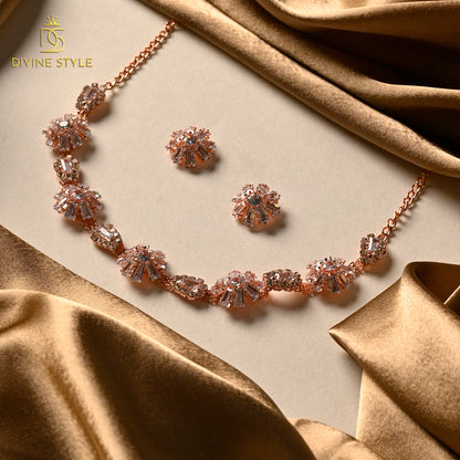 Divine Style Cubic Zirconia Necklace Set With Earring