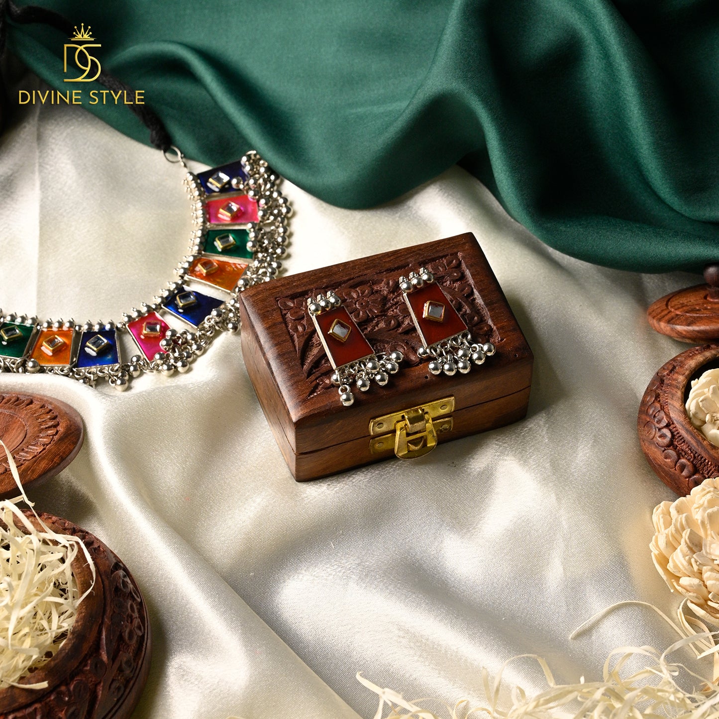 Divine Style Meenakari Silver Choker Necklace (Multi-Color)