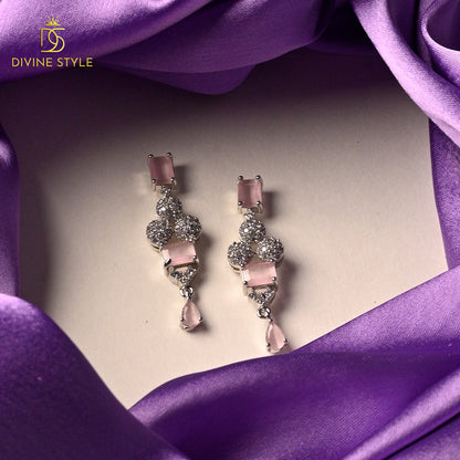 Divine Style Diamond Gleam Necklace With Earrings (Pink)