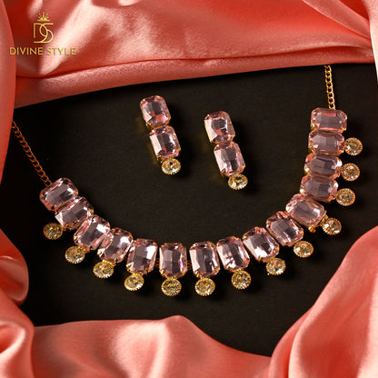 Divine Style Choker Necklace Set for Women and Girls in Pink Kundan Meenakar Indian jewellery collection