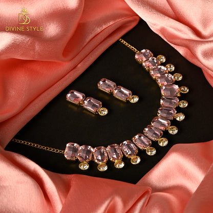 Divine Style Choker Necklace Set for Women and Girls in Pink Kundan Meenakar Indian jewellery collection