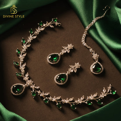 Divine Style Lab-Created Emerald Stone Necklace & Earrings