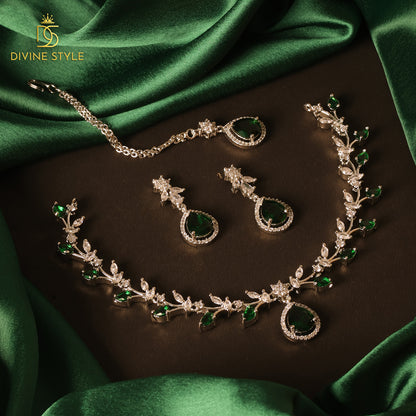 Divine Style Lab-Created Emerald Stone Necklace & Earrings