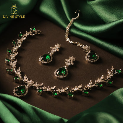 Divine Style Lab-Created Emerald Stone Necklace & Earrings
