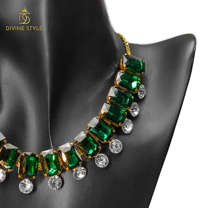 Divine Style Choker Necklace Set for Women and Girls in Green Kundan Meenakar Indian jewellery collection