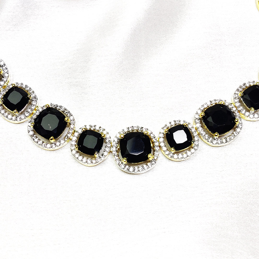 Divine Style Choker Necklace With Earrings (Black)