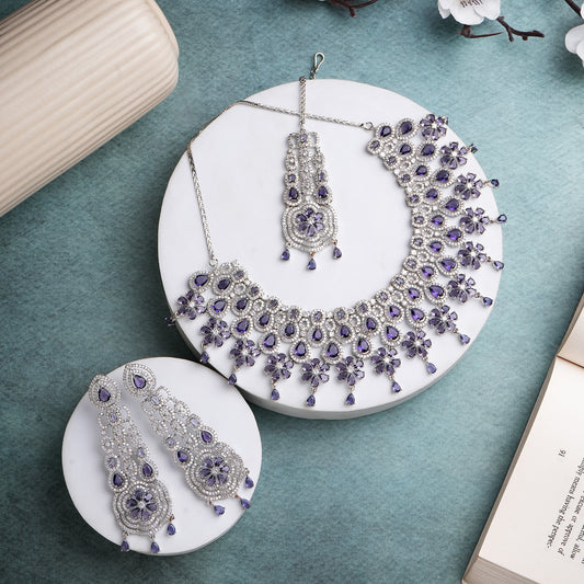Divine American Diamond Antique Stone Necklace Set