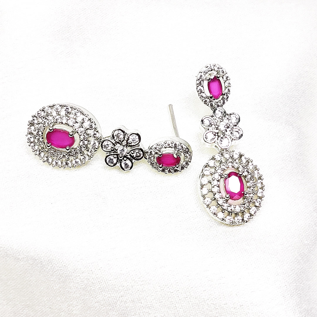 Divine Style Curve Necklace With Earrings (Pink)