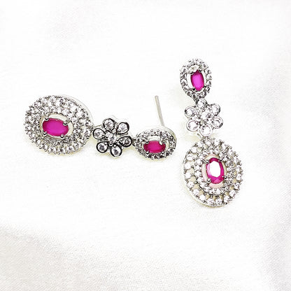 Divine Style Curve Necklace With Earrings (Pink)