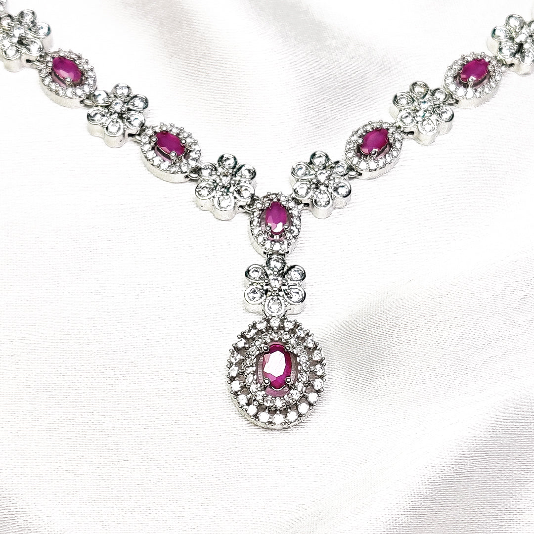 Divine Style Curve Necklace With Earrings (Pink)
