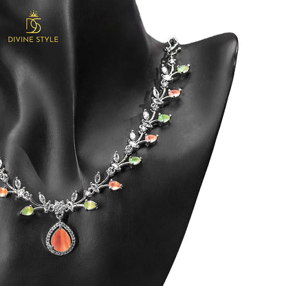 Divine Style Lab-Created Orange Emerald Stone Necklace & Earrings